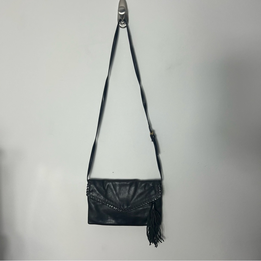 Hobo Genuine Leather Black Crossbody Tassel Bag Handbag Purse Pocketbook